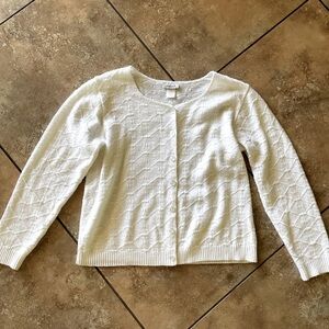 Amber white knit textured button up cardigan